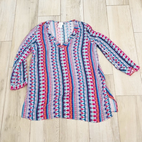 LA BLANCA Women’s Plus Multicolor Stripe GLOBAL JIVE Swim Cover V-Neck Sz 1X - Picture 2 of 9